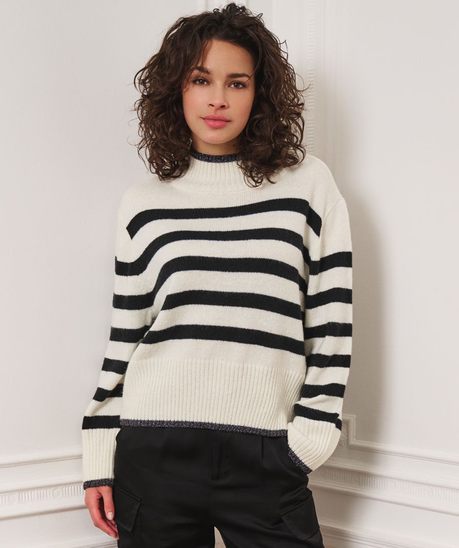 Sweater Coll Stripes lurex W23.07711 black white